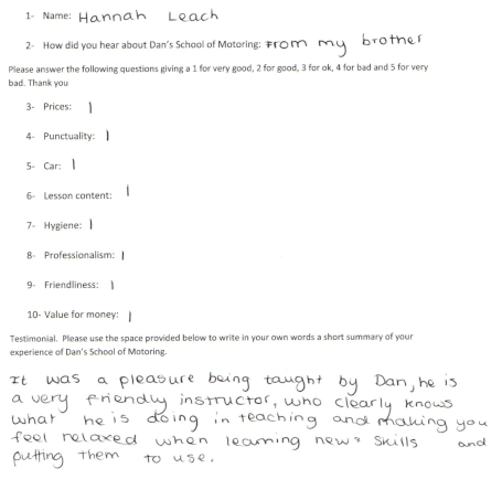 Hannah's Testimonial